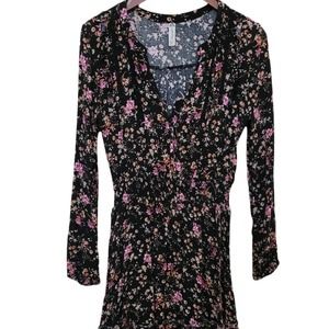 American Rag Black Floral Long Sleeve Rayon Dress - Junior Size Medium